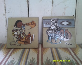 Set of 2 Cleo Teissedre Hand made Ceramic tiles