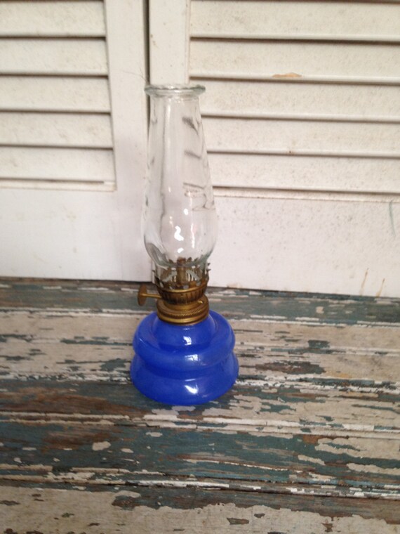 Small Blue Glass Oil Lamp Angel Lamp Made in Japan Etsy UK