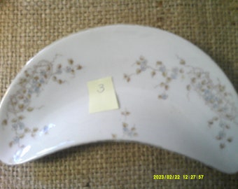 Select 1 of the 2 Porcelian Bone Dishes, #3 Tiny Blue and Brown Flowers, marked Austria. #4 Heavier Weight Bone Dish, with Scolloped edges.