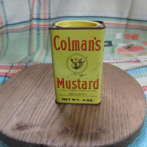 Advertising Mustard Tin, Colman&#39;s Mustard, Bull&#39;s Head, Made in Britain, 4 oz. and still in Tin, Recipe for Mustard Plaster