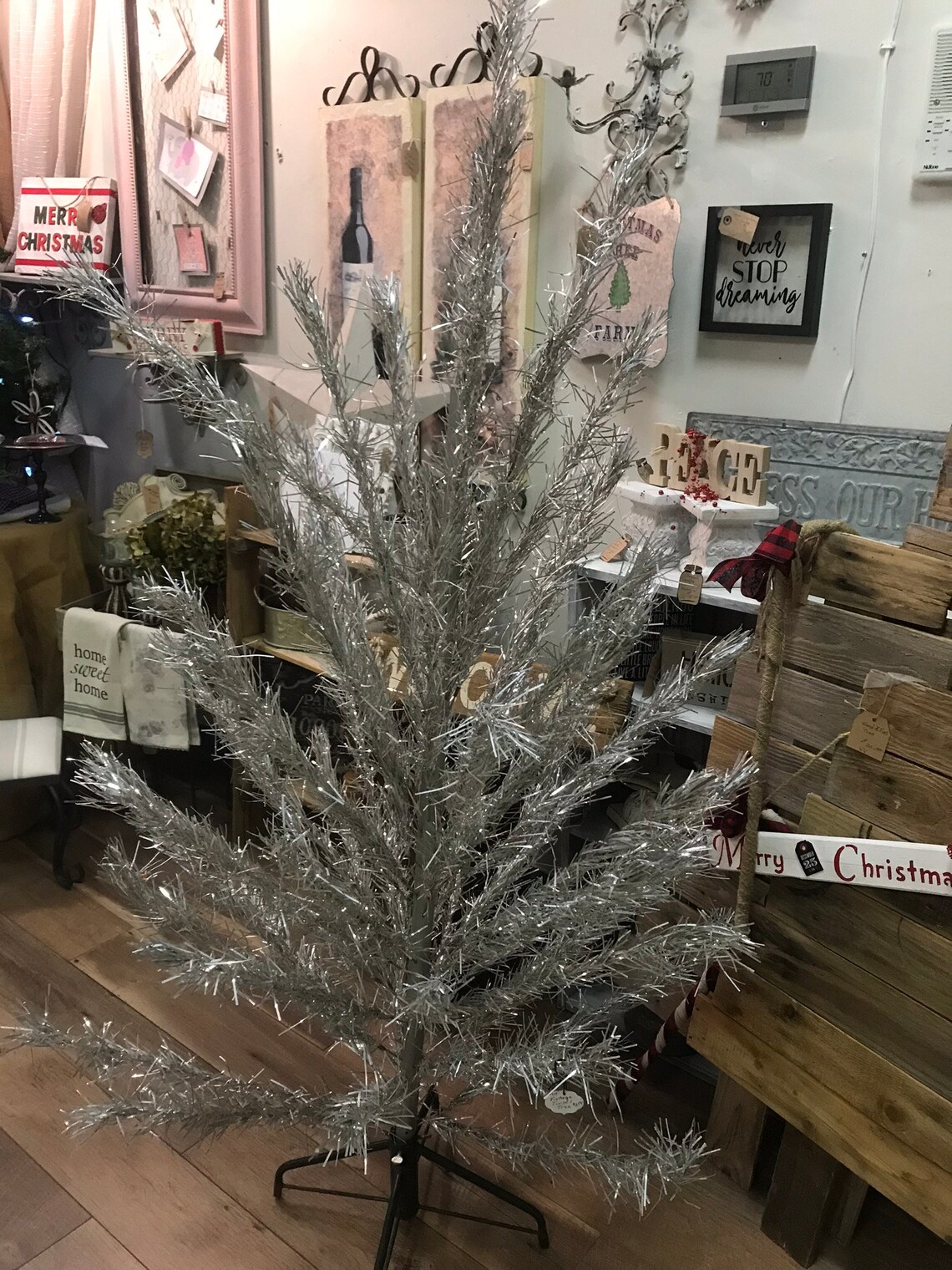 Vintage Silver 49 tall Aluminum Tree 56 Branches Wood Etsy
