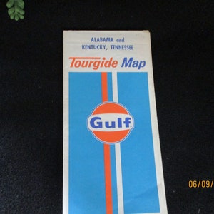 Gulf Oil Tourgide Karte, Sight Seeing Guide, Papierkarte von Alabama, Kentucky und Tennessee, 1972 Karte