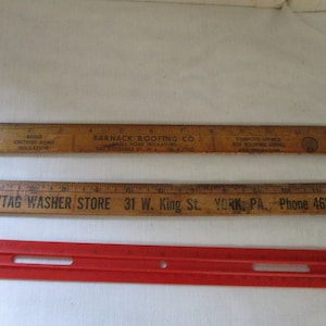 Vintage 12&quot; Rulers, 2 Wooden Rulers have Advertising on both sides and 1 red plastic.