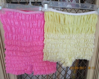 Hot Pink and Yellow Colored Pettipants, Nylon panties with rows and rows of lace, Square Dance Panties,