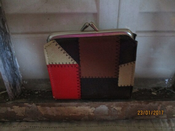 Kane M Vintage Patchwork Design Purse, Brown Oran… - image 2