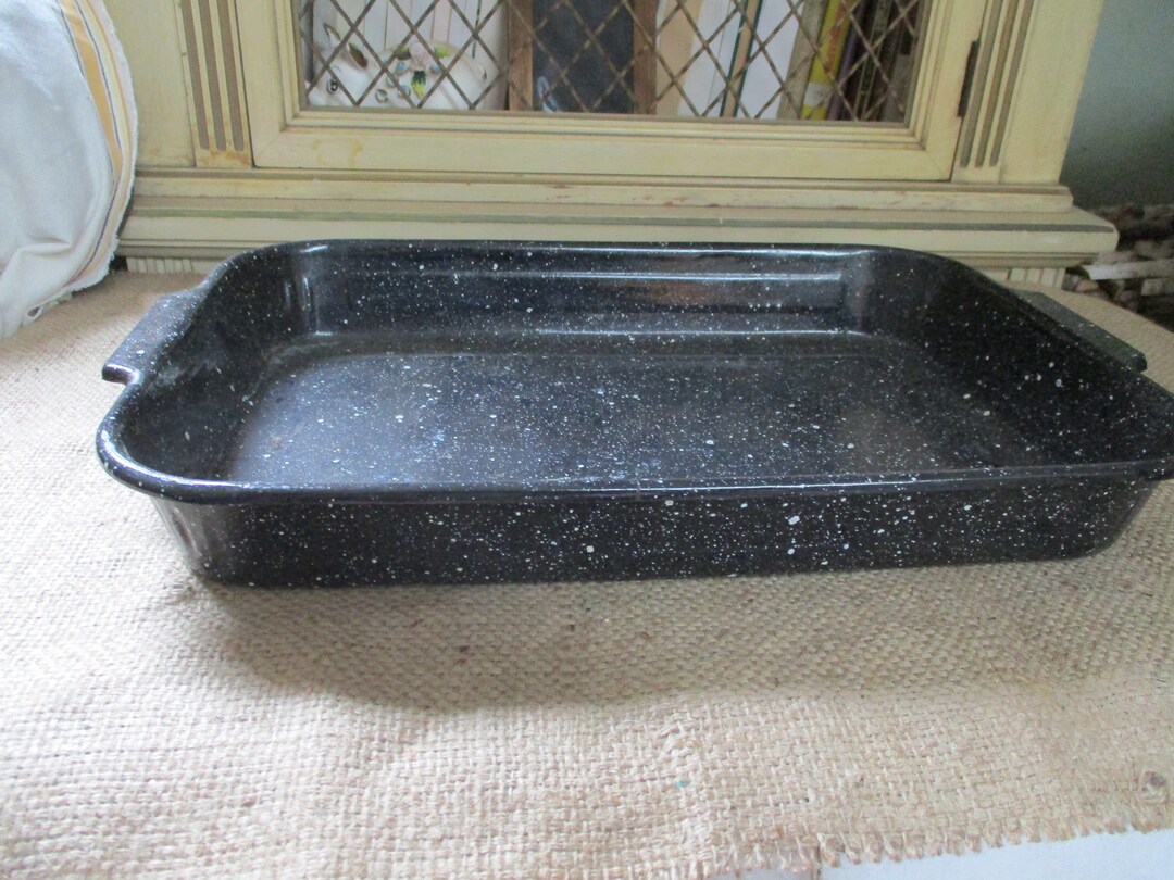 Black Enamel Roasting Pan Black With White Specks Extra Etsy