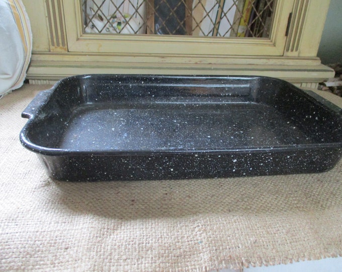 Black Enamel Roasting Pan, Black With White Specks, Extra Large Pan