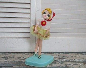 Vintage Big Eyed Herman Pecker Doll - 1960's Mid Century Modern Japan Cloth Pose Doll