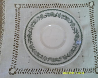 Buffalo China, Restaurant Ware, Made in USA, 5 1/2 inch saucer, Pretty green Scolloped Design and circle of flowers.