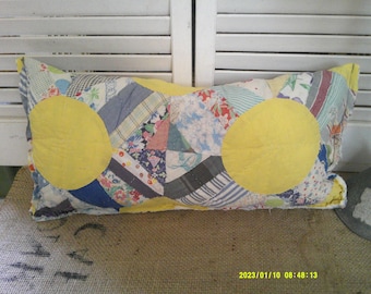 Vintage Quilt Lumbar Pillow, Handmade Patchwork Design