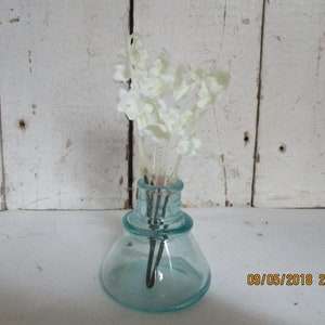 Nice 1870s UMBRELLA style ink bottle, Handblown old paneled ink bottle, small ink bottle, aqua glass