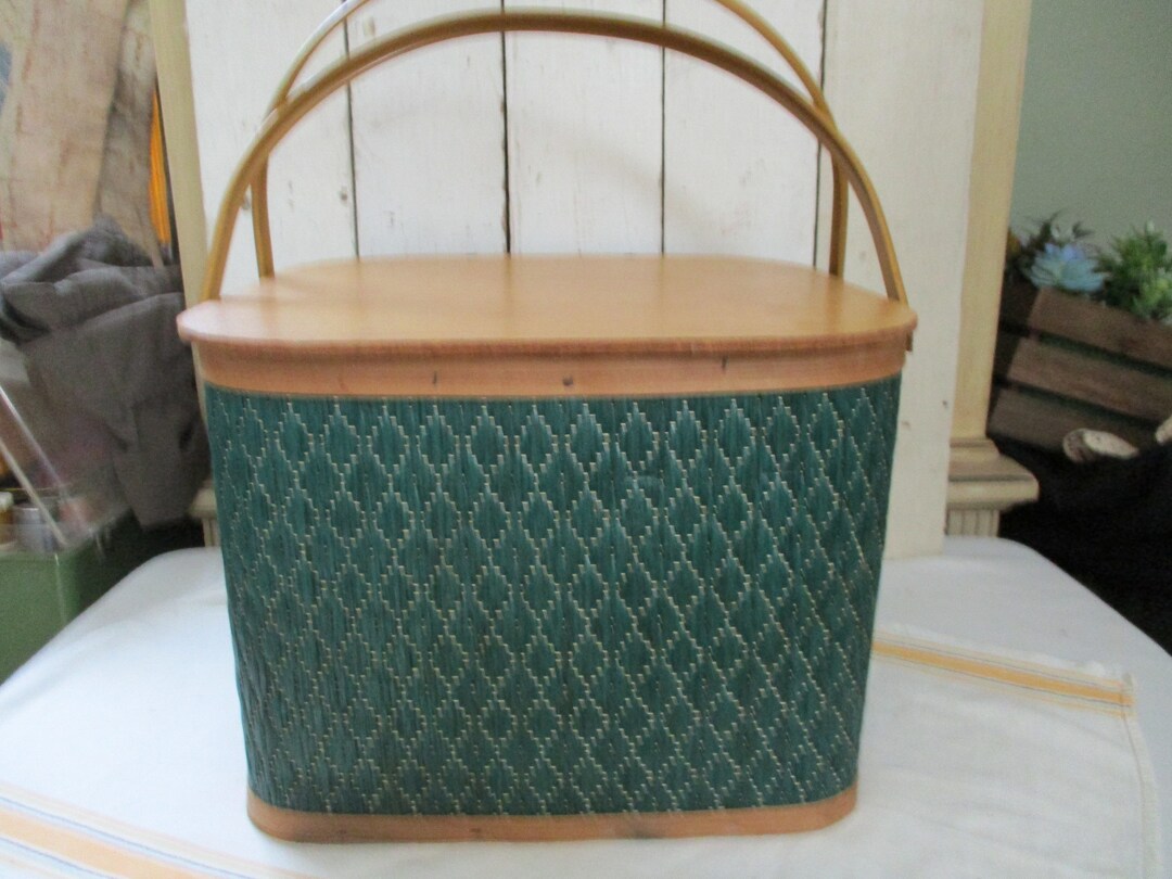 Vintage Picnic Basket Vintage Green and Tan Weave. Picnic Etsy