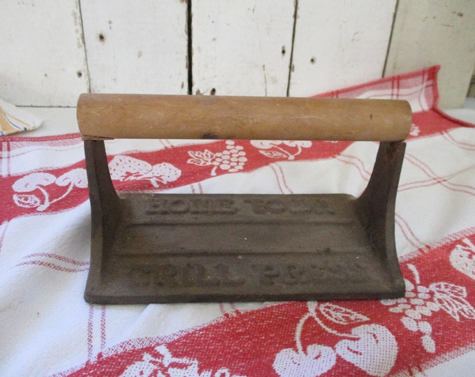 Cast Iron Bacon Press With Wood Handle Home Town Grill Press Etsy