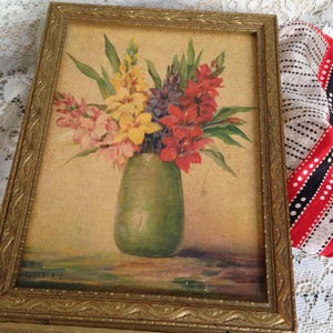 Victorian Hanky Box, Jewelry Box Lithograph Flowers on Lid, inside Mirror, Hinged Box