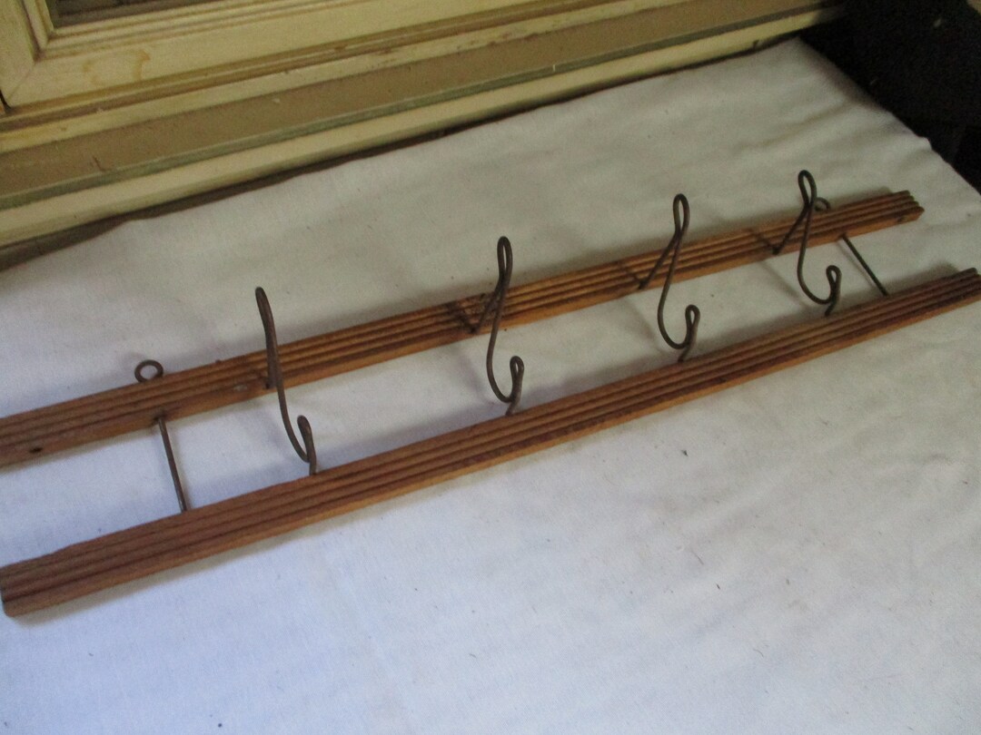 Wonderful Vintage Hat/coat Rack, Made of Wood With 4 Metal Hooks, the