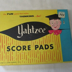 Who Remembers &quot;Yahtzee&quot;, An Exciting game of Skill and Chance, Here is  3 Score Pads, Box in excellent condition,Colorful box,GreatGraphics