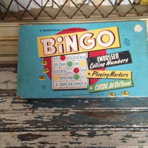 Medalla de Oro BINGO 1958 Transogram Co Inc NY NY Ejector Shaker Box 20 Tarjetas de Bingo