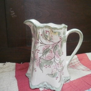 Beautiful Hand Painted Porcelain Cash Family Pitcher Pink and Mint Green Design
