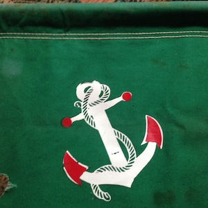 Folding Camp Stool Metal Frame Green Canvas with Anchor White and Red
