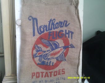 Northern Flight Burlap bag, Potato Burlap bag. 50 lb bag.