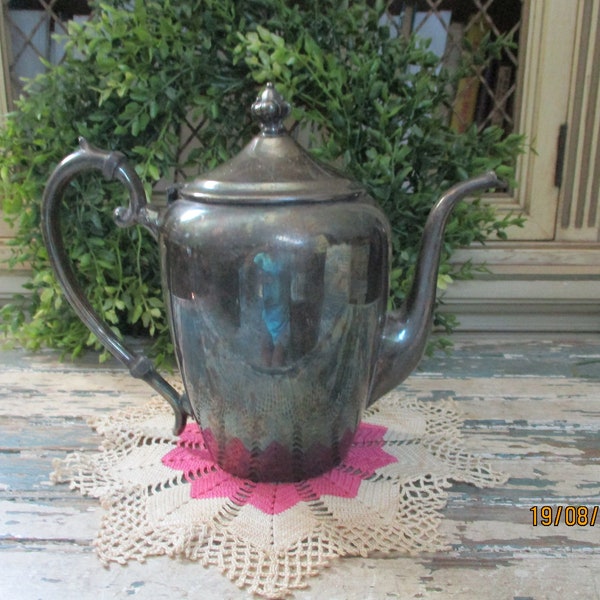 Crosby Silverplated Vintage Teapot Farmhouse Decor, Hinged Lid, Ornate Details