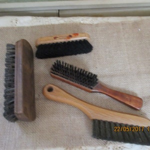 Collection of Brushes, Assortment of Brushes, Clothes Brush Lint-A-Way, 2 Shoe Brushes, Kiwi Horsehair Mixture, and 1 Hair Brush.