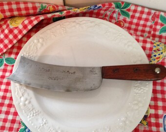 Meat Cutting Knife Wood Handle Butcher Knife This Knife has Foreign Lettering and Rising Sun Marks
