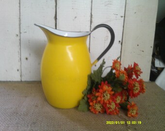 Most Brilliant Canary Yellow Enamel Pitcher, 7 cups.
