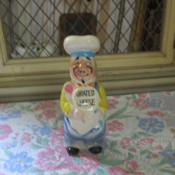 Ceramic Chef Container for "Grated Cheese", Vintage Grated Cheese Shaker,  Smiling Chef Grated Cheese, Kitschy Kitchen Décor