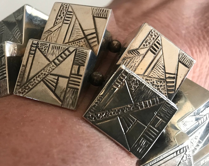 Featured listing image: RARE Collector Opportunity Designer William Wm Delillo De Lillo Robert Clark Collaboration Prototype Sterling Silver 925 3D Bracelet Signed