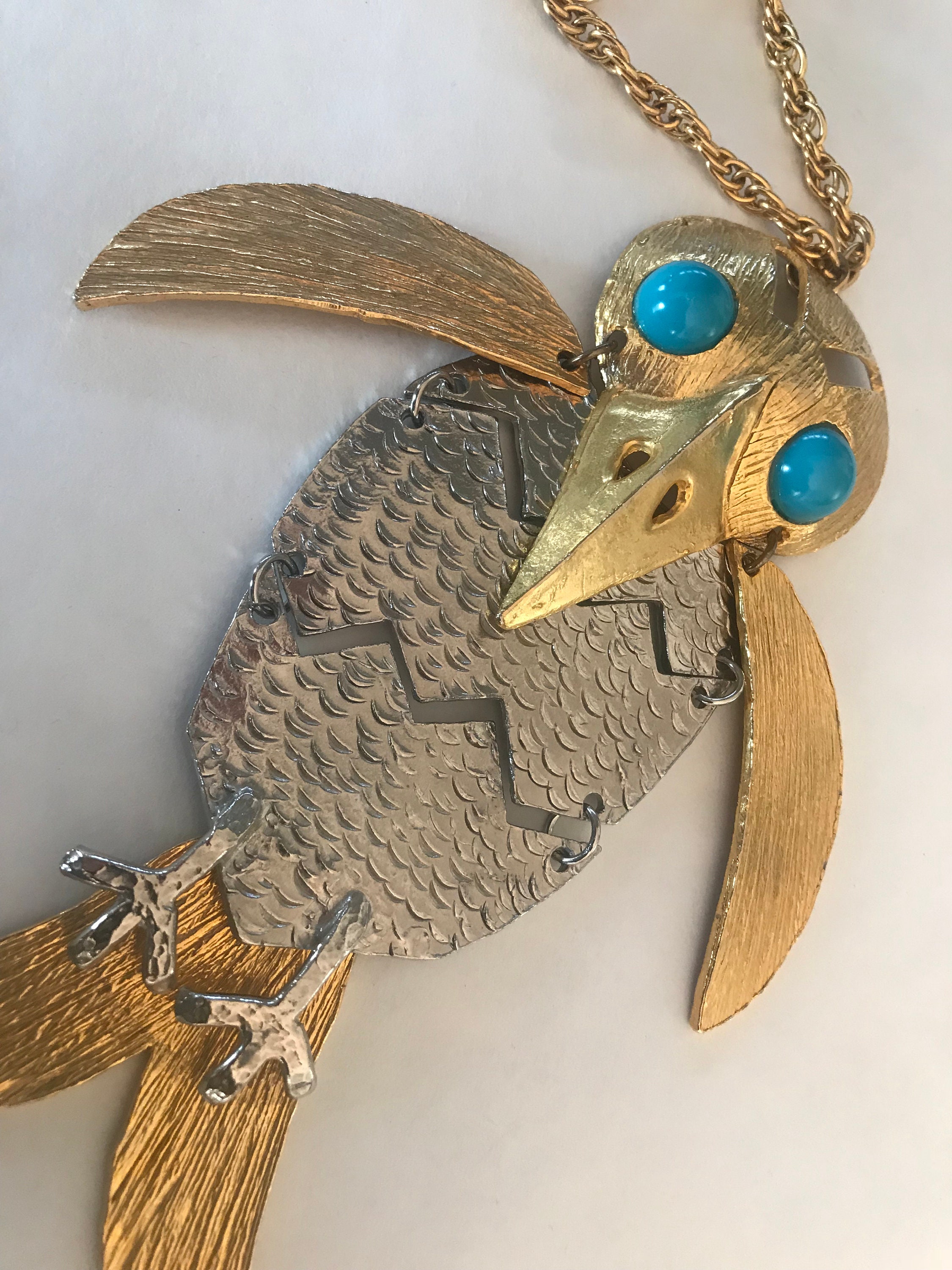 HUGE RARE Designer Kenneth Lane KJL Etruscan Articulated Bird Faux ...