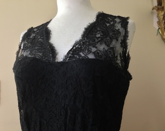 RARE 1950-60's Outstanding Designer Jobere Couture Lord and Taylor Sleeveless Black Lace Cocktail Dress with Feather Trim  Detail