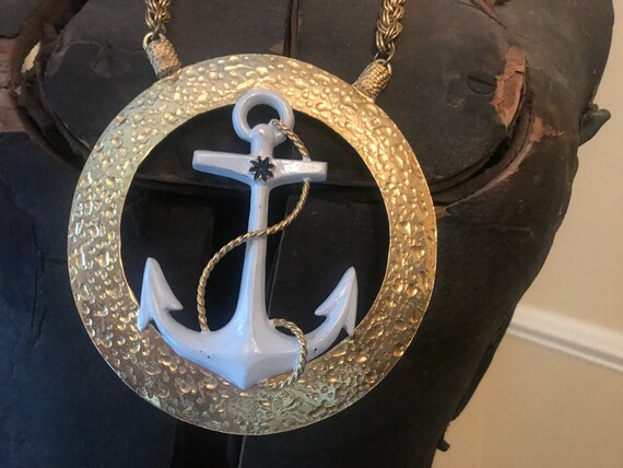 Fabulous Designer Pauline Rader Runway Statement Nautical Enamel Anchor Necklace Signed Pauline Rader