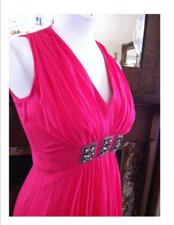 Vintage Early 60s Stunning Hot Pink Floor Length … - image 2