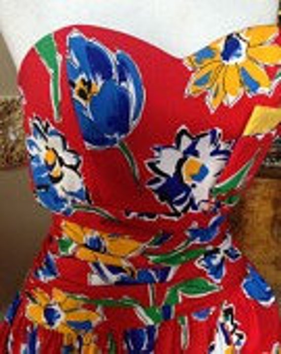 1980's Flirty Fun Floral Party Dress Special Time… - image 1