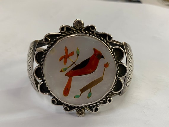 Wide Vintage Navajo 'Coral Cardinal' Turquoise Native American Jewelry Silver Heavy Patina Bracelet Wide Vintage Navajo 'Coral Cardinal' Turquoise Native American Jewelry Silver Heavy Patina Bracelet