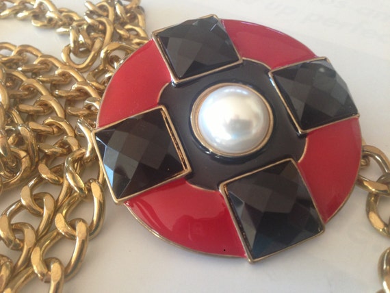 Designer KJL Kenneth Lane MOD Enamel Faux Pearl G… - image 2