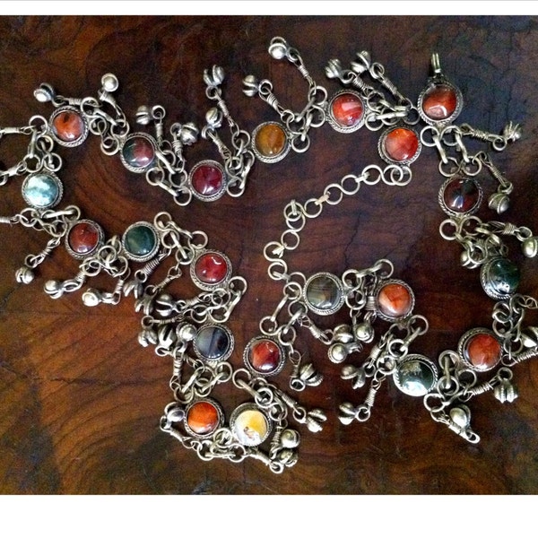 INCREDIBLE Custom Hand made Silver Tone and Semi Precious Stone Hip Belt Carnelian Agate Jasper Adjustable Belt Bohemian Gypsy Artisan