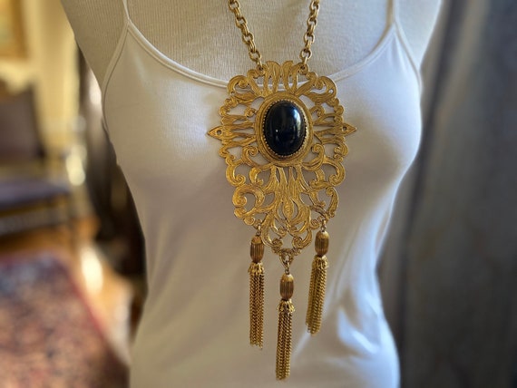 HUGE Designer Pauline Rader Ornate Etruscan Revival Necklace With