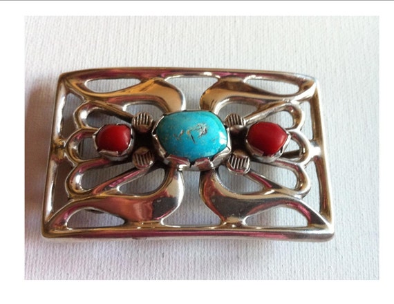 Chunky Stones!! Vintage Native American Navajo Sterling Silver Turquoise Buckle Chunky Stones!! Vintage Native American Navajo Sterling Silver Turquoise Buckle