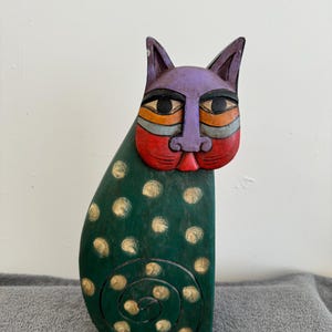 Vintage Carved Wood Folk Art Cat - Laurel Burch (?)