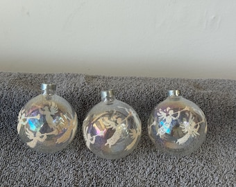 3 Vintage iridescent Herald Angel Glass Ball Ornaments