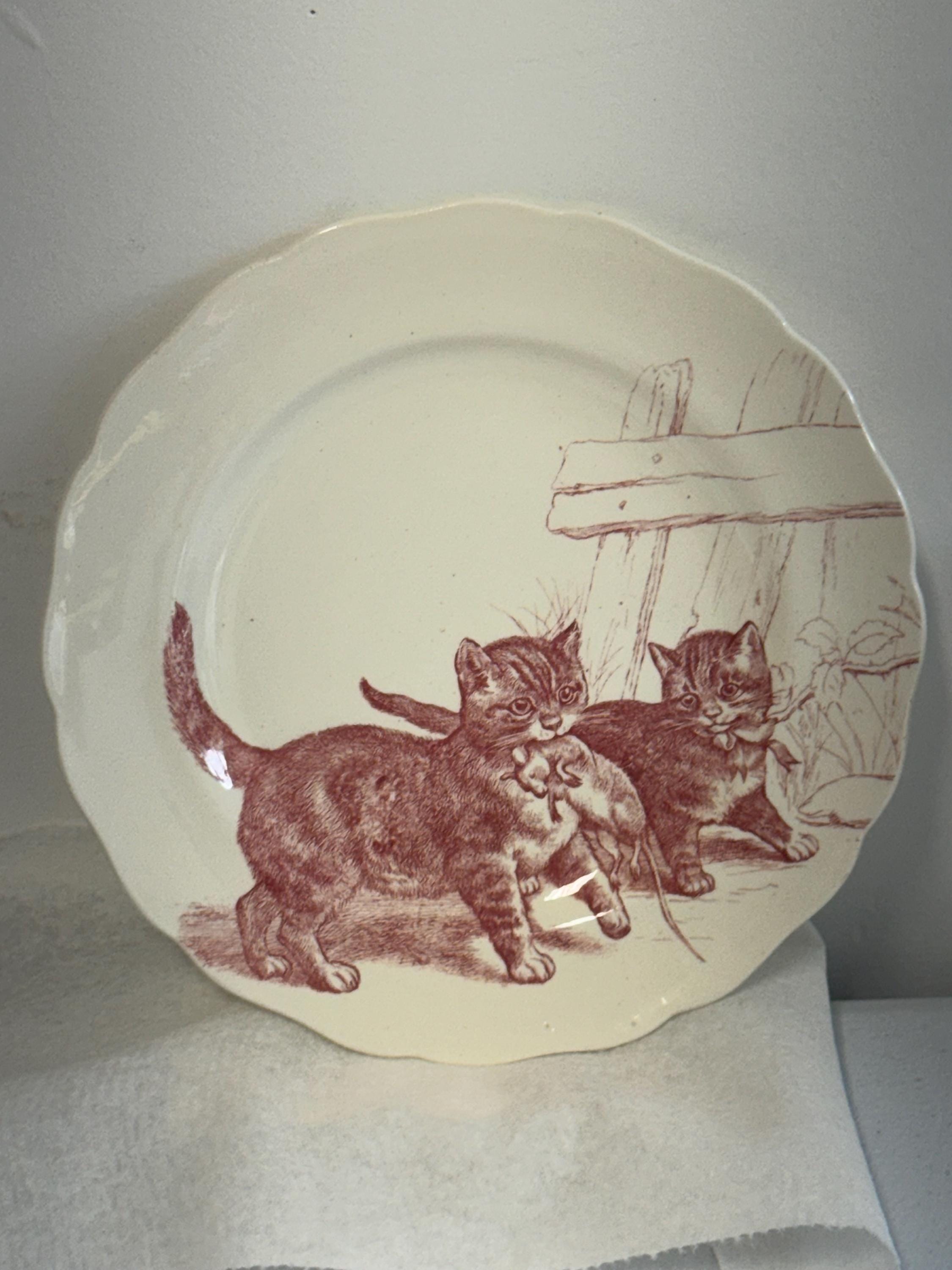 Mintions Red Transferware kitten with Mouse Plate