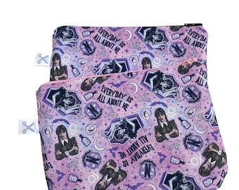 Wednesday Addams Kleine Kosmetiktasche Täschchen Addams Family Schminktäschchen Handmade Reißverschluss Reise-Täschchen