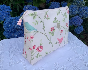 Handmade Pale Pink Floral Toiletry Bag: Large Travel Cosmetic Pouch