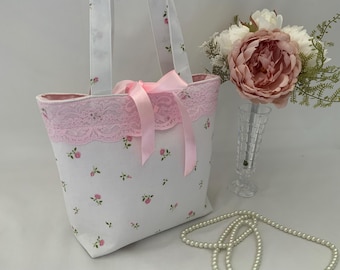Vintage Ditsy Floral and Lace Bag: Summer Rose, Handmade Bridal / Festival Bag