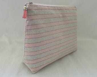 Handmade Striped Toiletry Bag: Large Travel Cosmetic Pouch