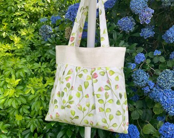 Handmade Pleated Botanical Tote Bag: Cotton / Linen Shoulder Bag