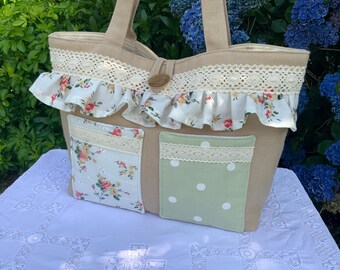 Floral Ditsy Frilly Fabric Tote Bag: Handmade Small Cotton Bag