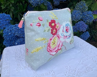 Handmade Rose Floral Toiletry Bag: Large Travel Cosmetic Pouch